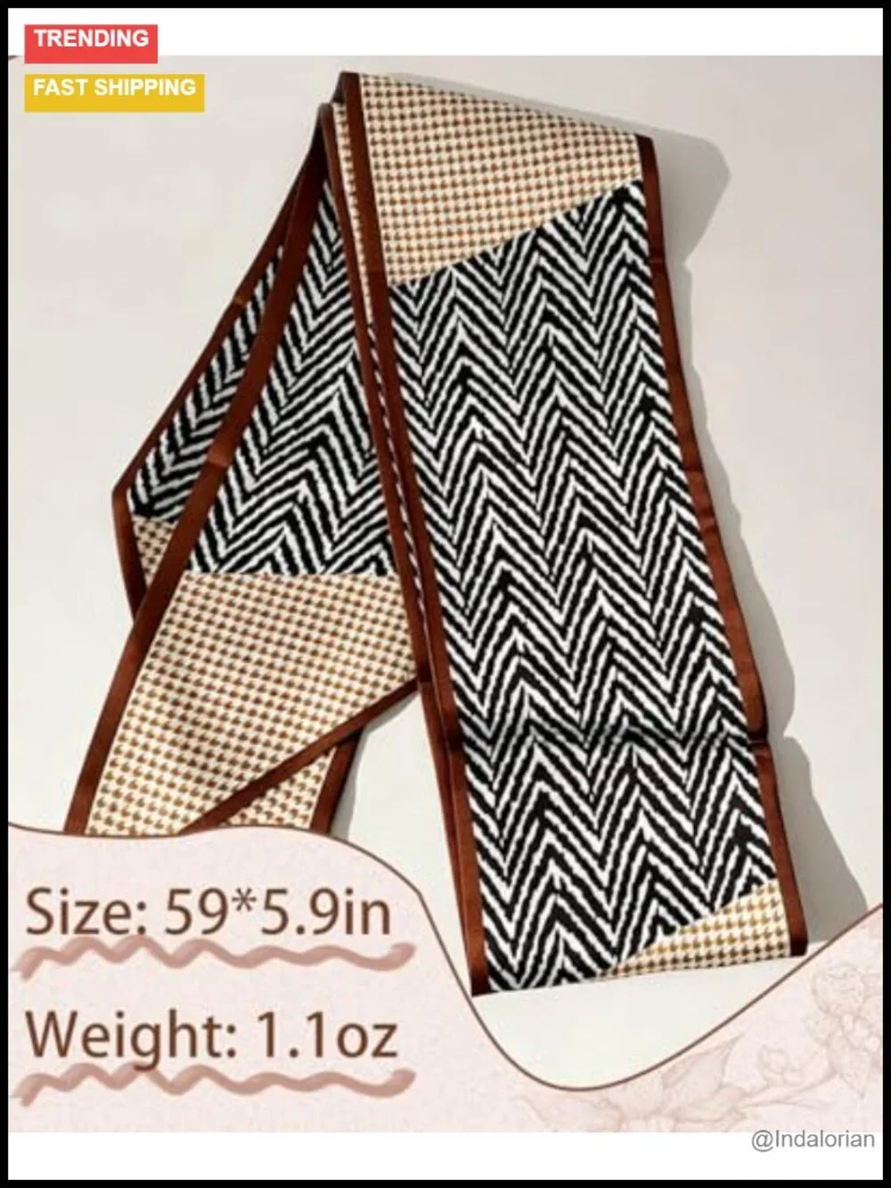 Satin Neck Scarf for Women Printed Fashion Scarf Oblique Angle Design
